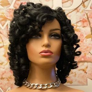 BLACK LOOSE CURLY WIG WITH BANGS